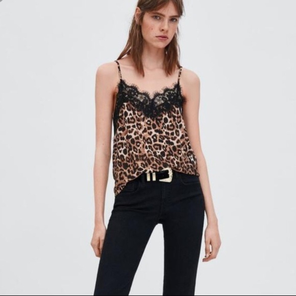 Zara Trafaluc Lace and Leopard Print Tank/Cami NWT